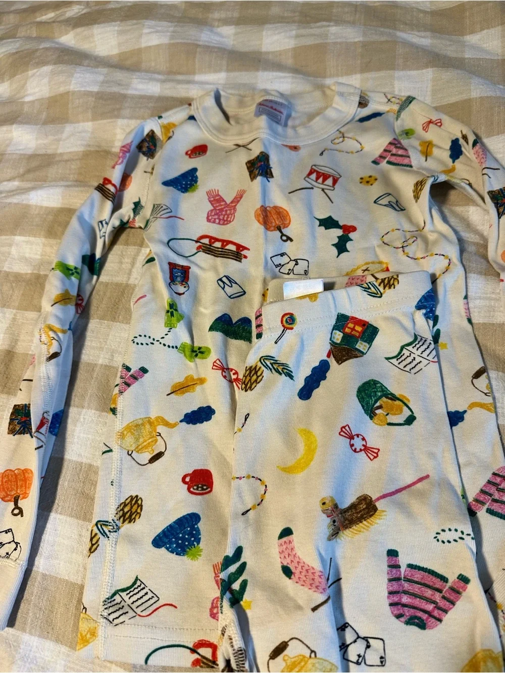 Hanna Andersson White Pajama Set with Colorful Novelty Prints